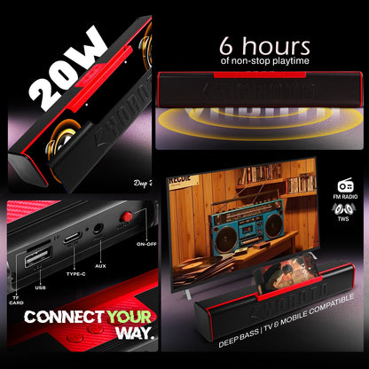 Wireless Bluetooth Soundbar 20W RGB Light Punchy Bass Speaker Blue Black YOROTO YO-413BTL