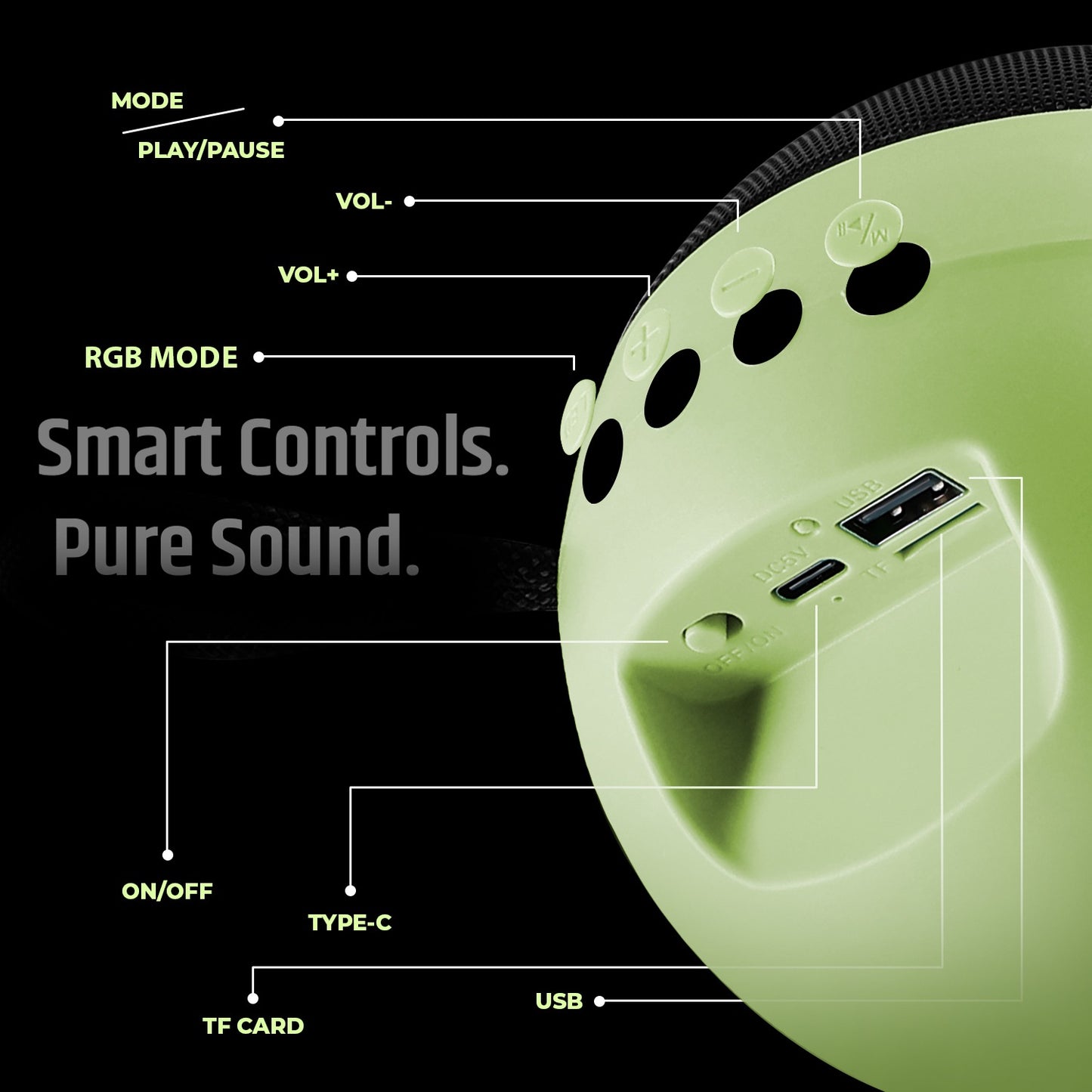 Wireless Bluetooth Speaker 15W RGB Mode Smart Control Pure Sound YOROTO YO-431-BTL