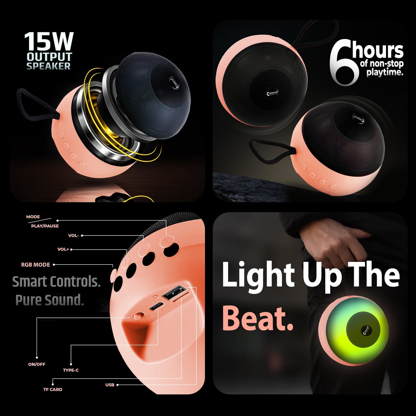 Wireless Bluetooth Speaker 15W RGB Mode Smart Control Pure Sound YOROTO YO-431-BTL