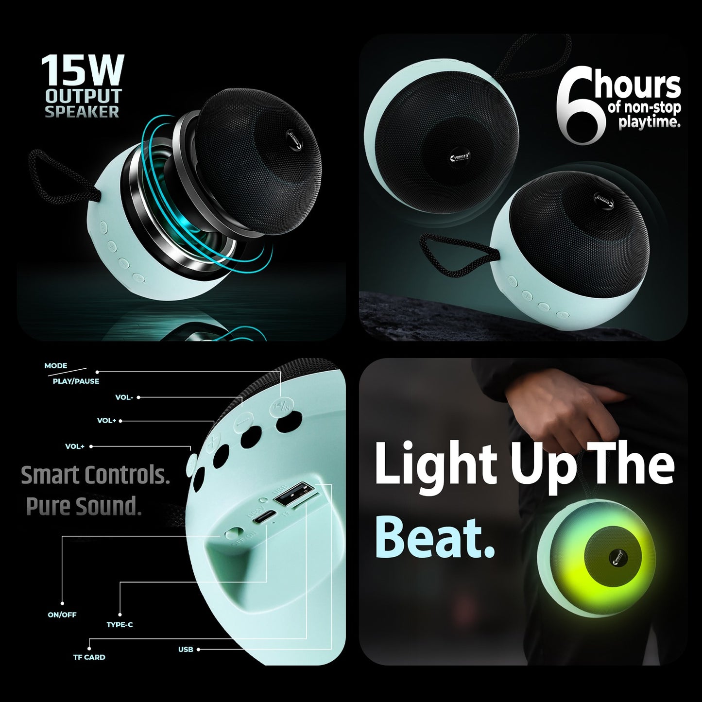 Wireless Bluetooth Speaker 15W RGB Mode Smart Control Pure Sound YOROTO YO-431-BTL