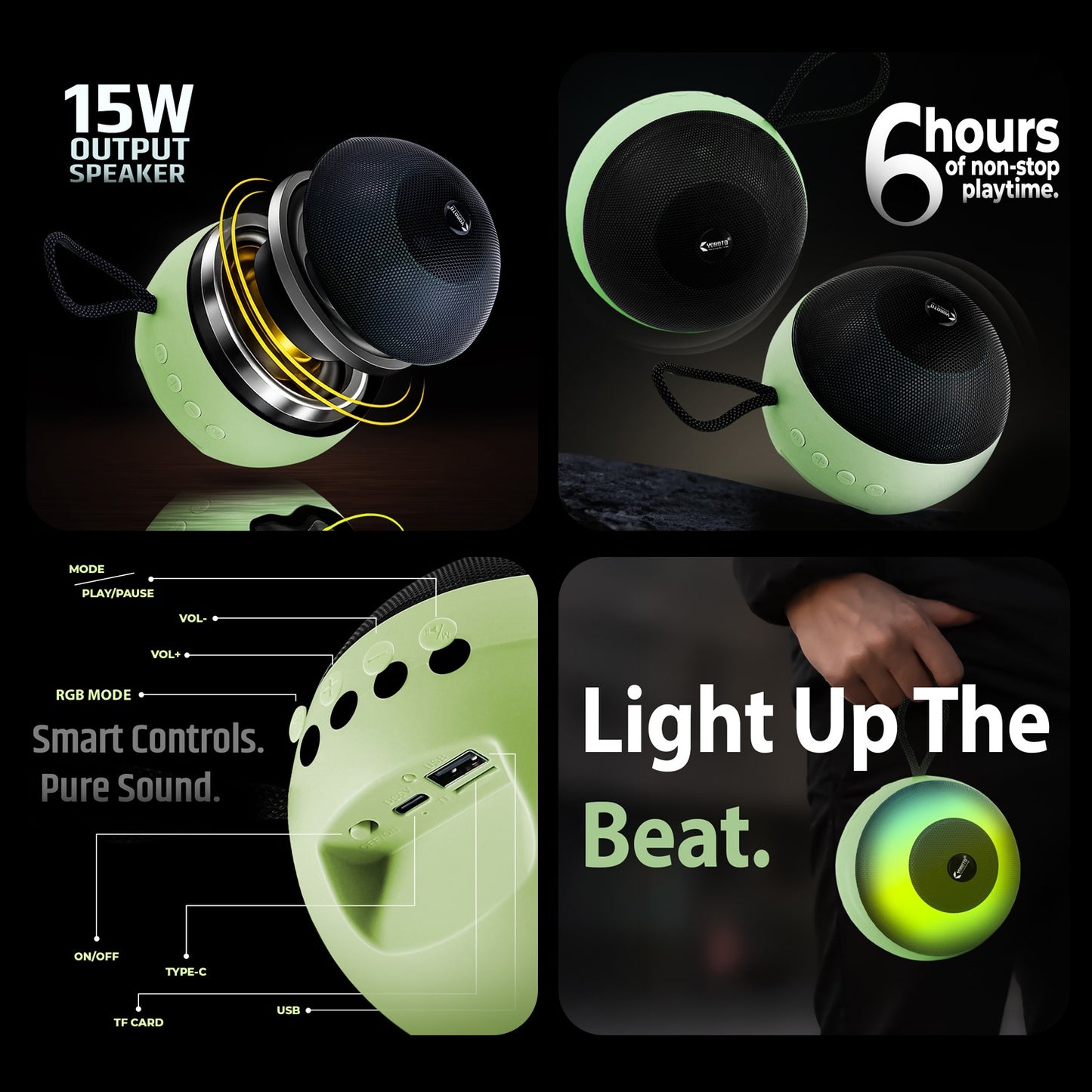 Wireless Bluetooth Speaker 15W RGB Mode Smart Control Pure Sound YOROTO YO-431-BTL