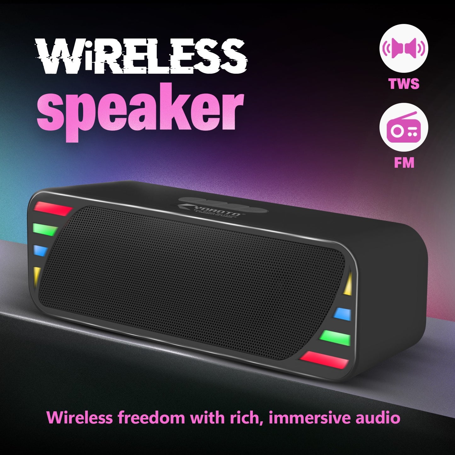 Wireless Bluetooth Speaker 12W RGB Light Thunder Sound Punchy Bass YOROTO YO-434-BTL