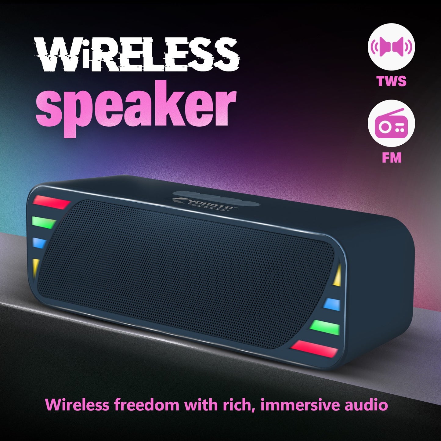 Wireless Bluetooth Speaker 12W RGB Light Thunder Sound Punchy Bass YOROTO YO-434-BTL