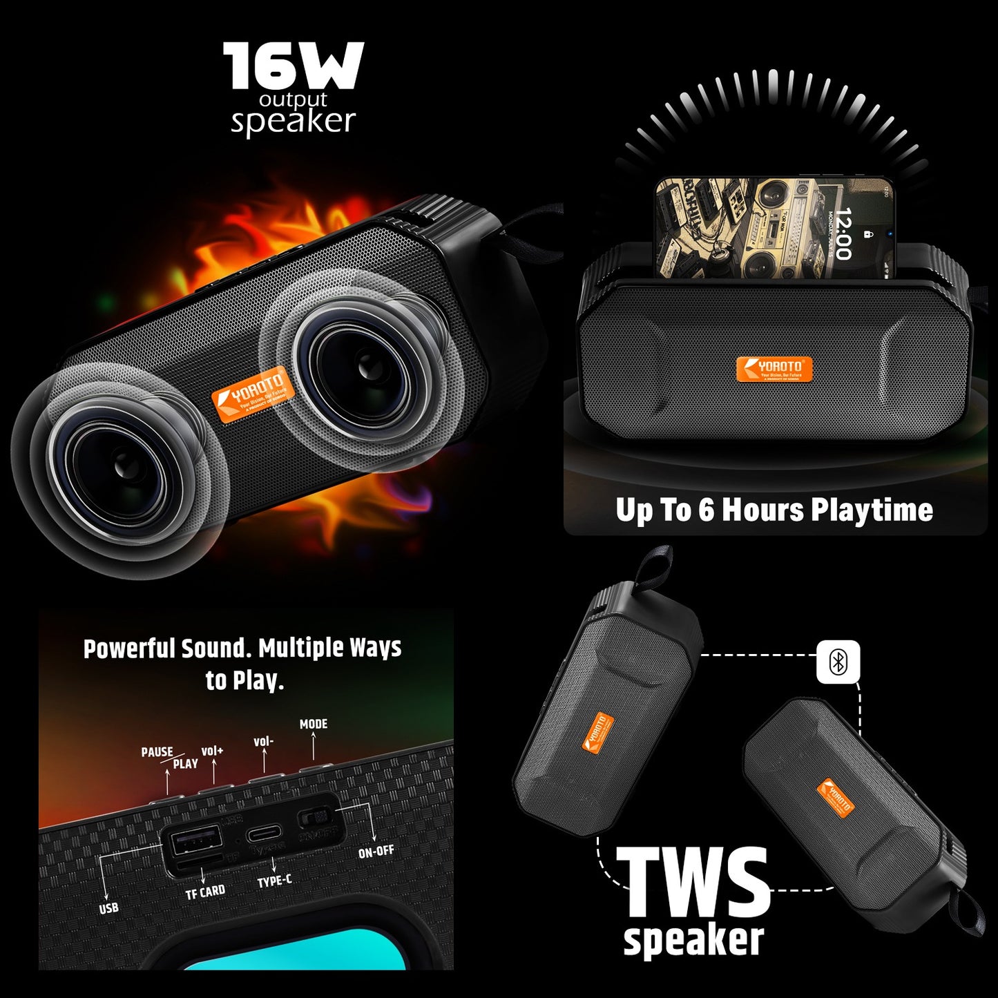Wireless Party Speaker 16W – Thunder Sound & High Bass YOROTO YO-441-BTL