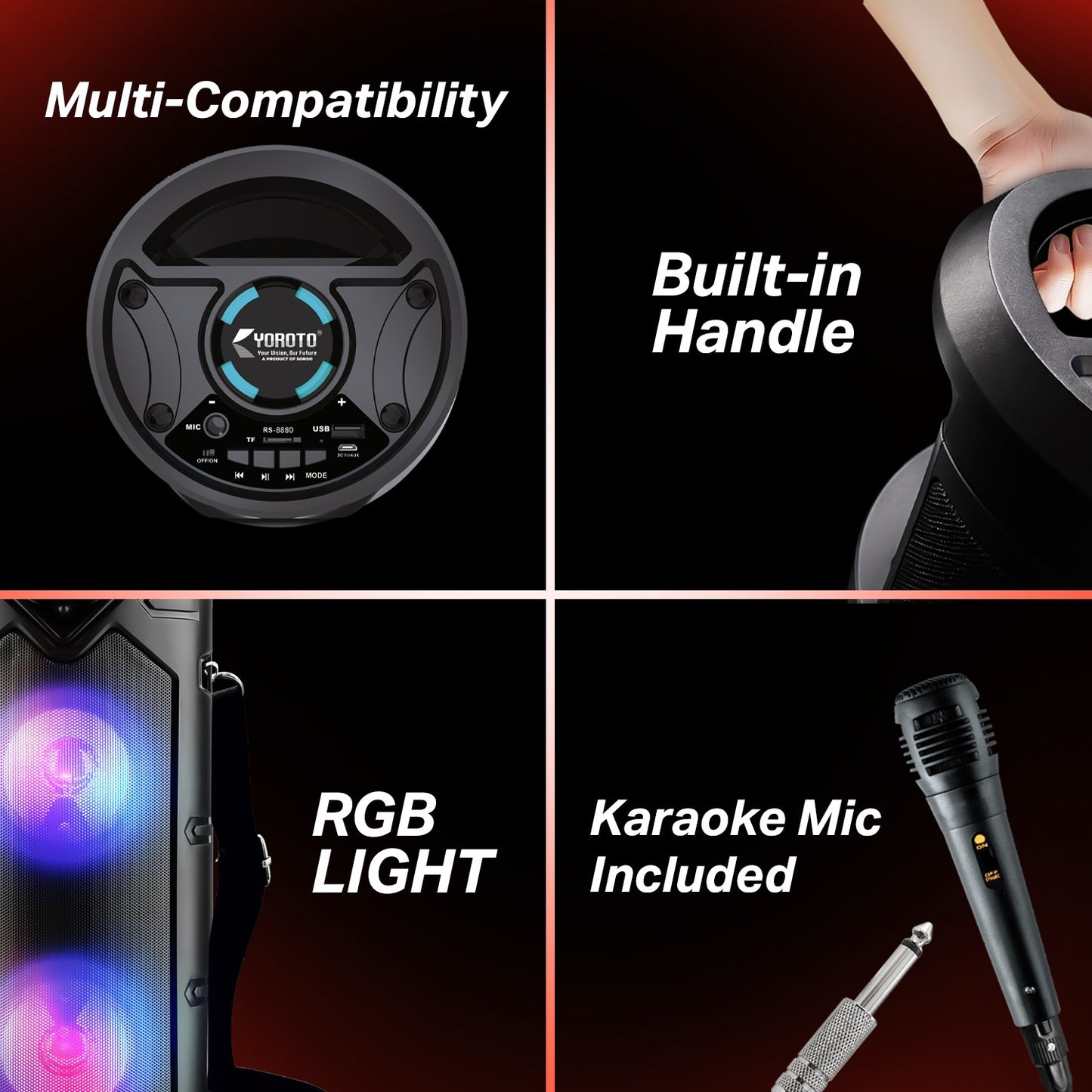 Wireless Bluetooth Speaker | 40W Sound, Karaoke Mic, RGB Lights & TWS Yoroto J-14