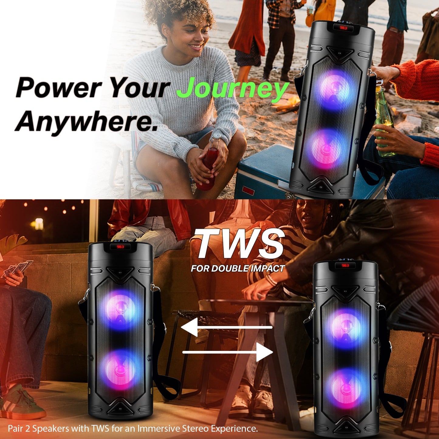 Wireless Bluetooth Speaker | 40W Sound, Karaoke Mic, RGB Lights & TWS Yoroto J-14
