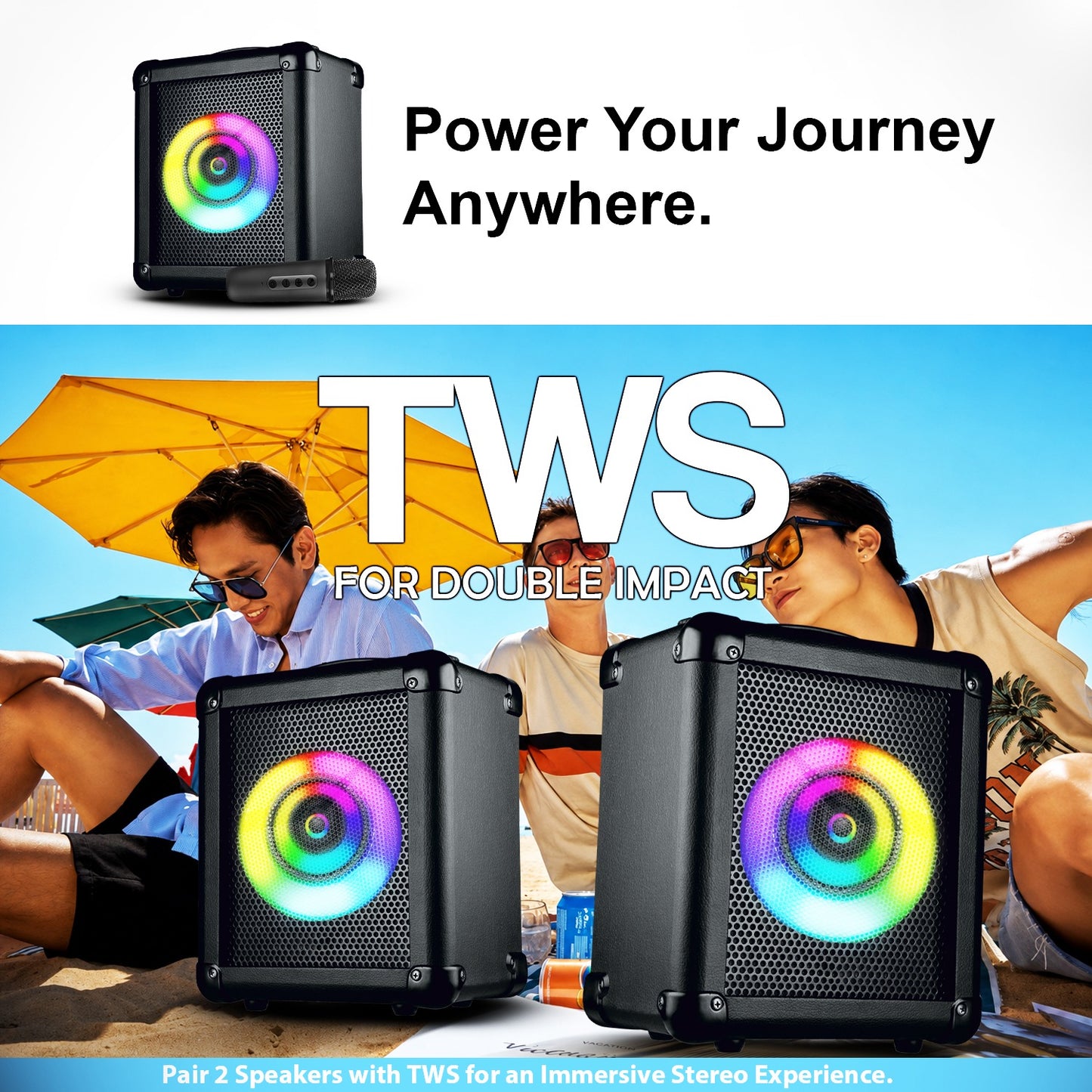 Wireless Bluetooth Speaker | 50W Sound, 4 Hours Playback, Karaoke Mic & TWS Yoroto J-19