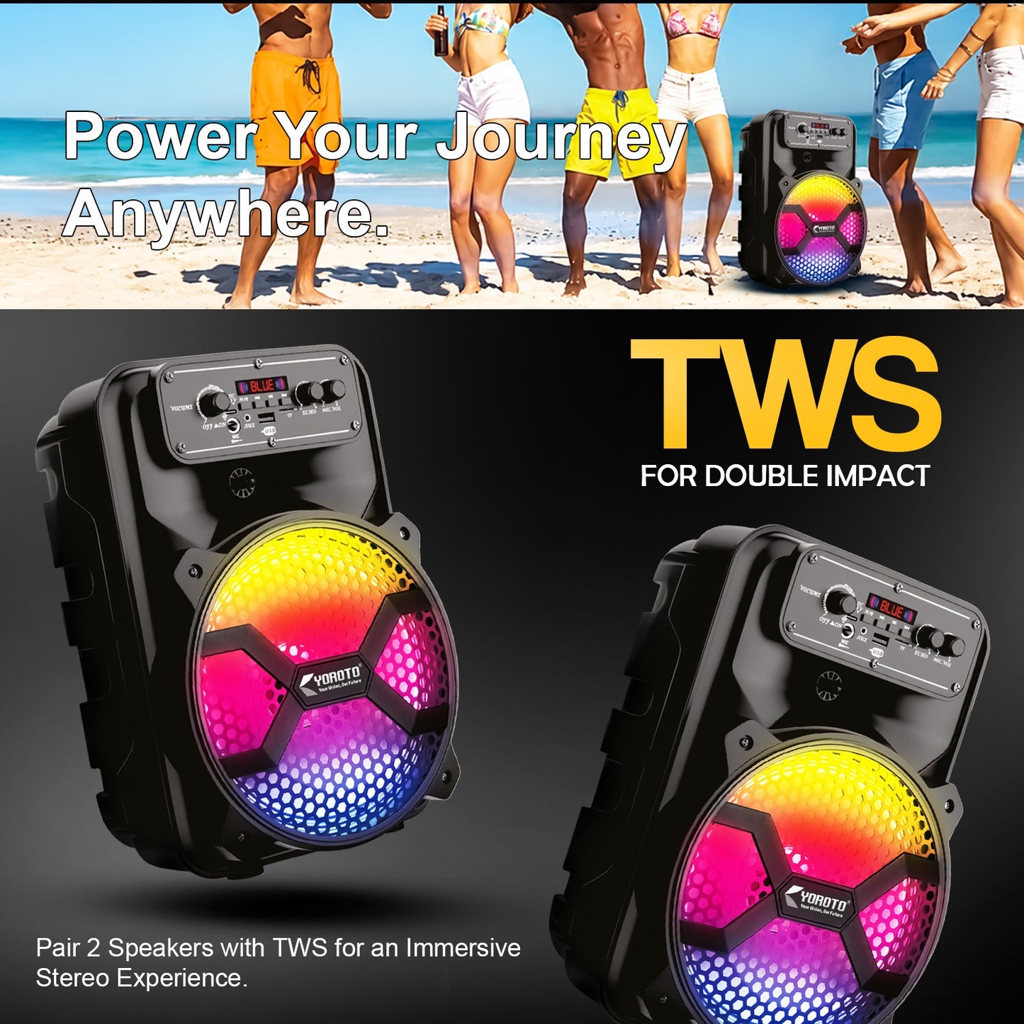 Wireless Bluetooth Speaker | 40W Sound, 4 Hours Playback, Karaoke Mic & TWS Yoroto J-21