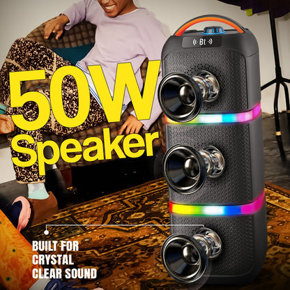 Wireless Bluetooth Speaker | 50W Sound, 4 Hours Playback, Wireless Karaoke Mic & TWS Yoroto J-25