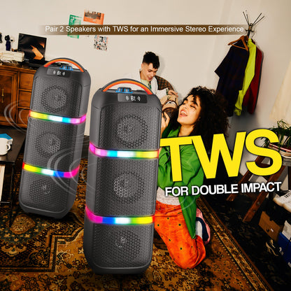 Wireless Bluetooth Speaker | 50W Sound, 4 Hours Playback, Wireless Karaoke Mic & TWS Yoroto J-25