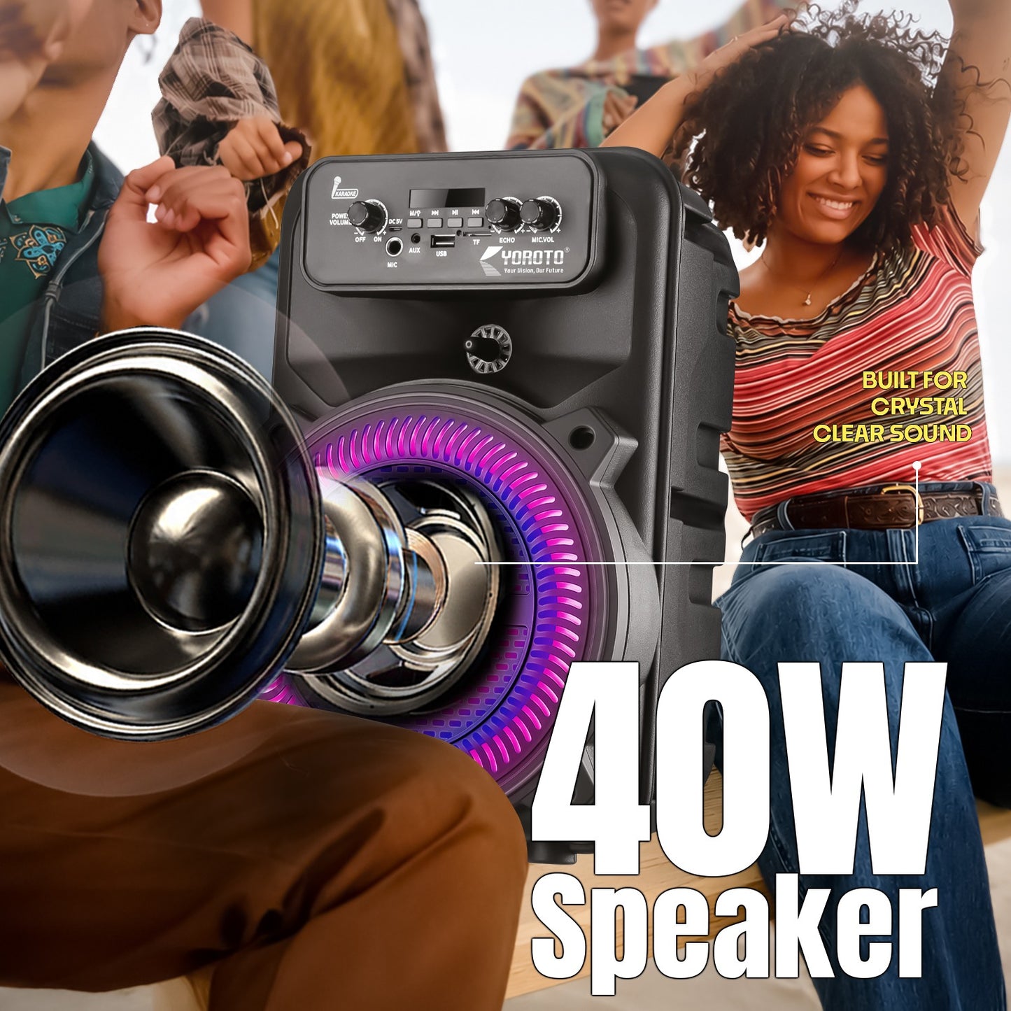 Wireless Bluetooth Speaker | 40W Sound, 4 Hours Playback, Karaoke Mic & TWS Yoroto J-29