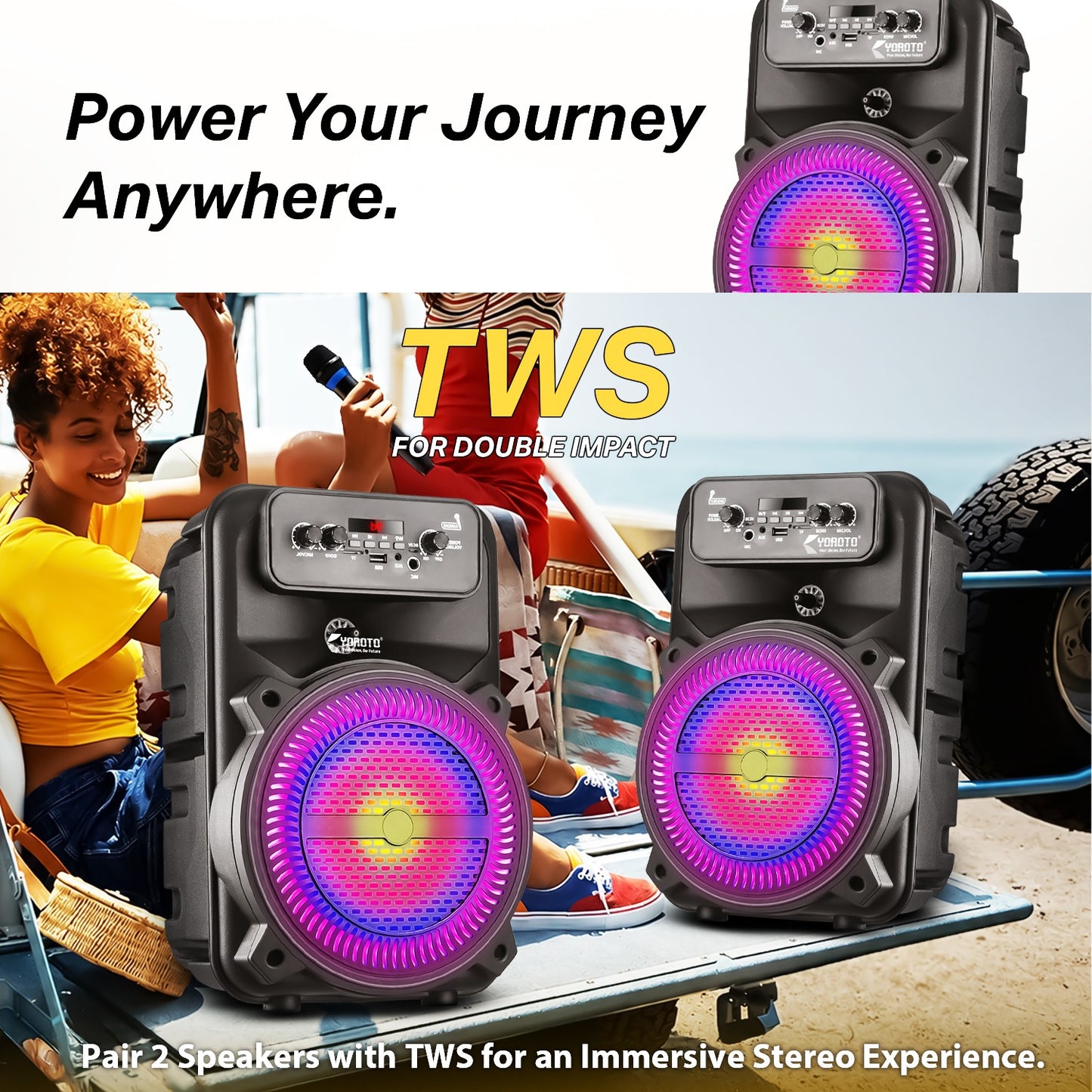 Wireless Bluetooth Speaker | 40W Sound, 4 Hours Playback, Karaoke Mic & TWS Yoroto J-29
