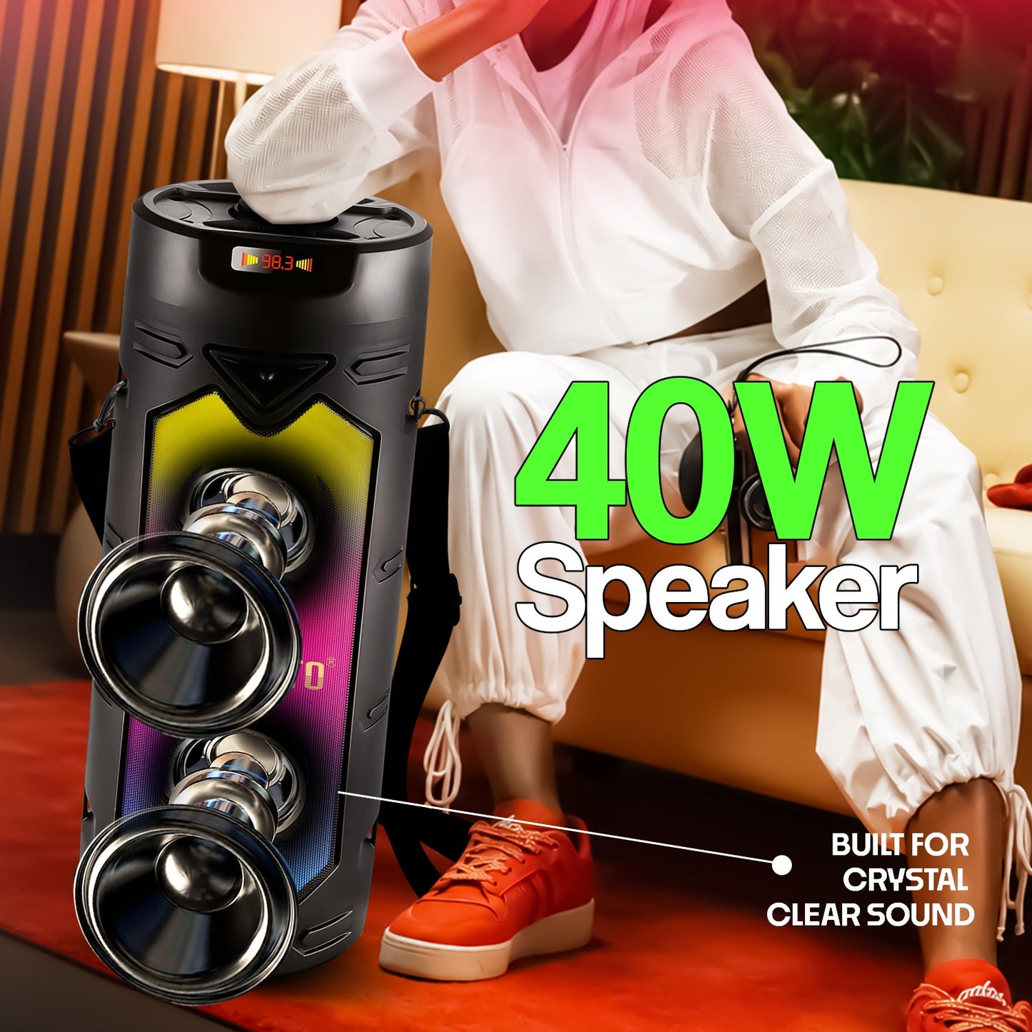 Wireless Bluetooth Speaker | 40W Sound, 4 Hours Playback, Karaoke Mic, RGB Lights & TWS Yoroto YO-J-11