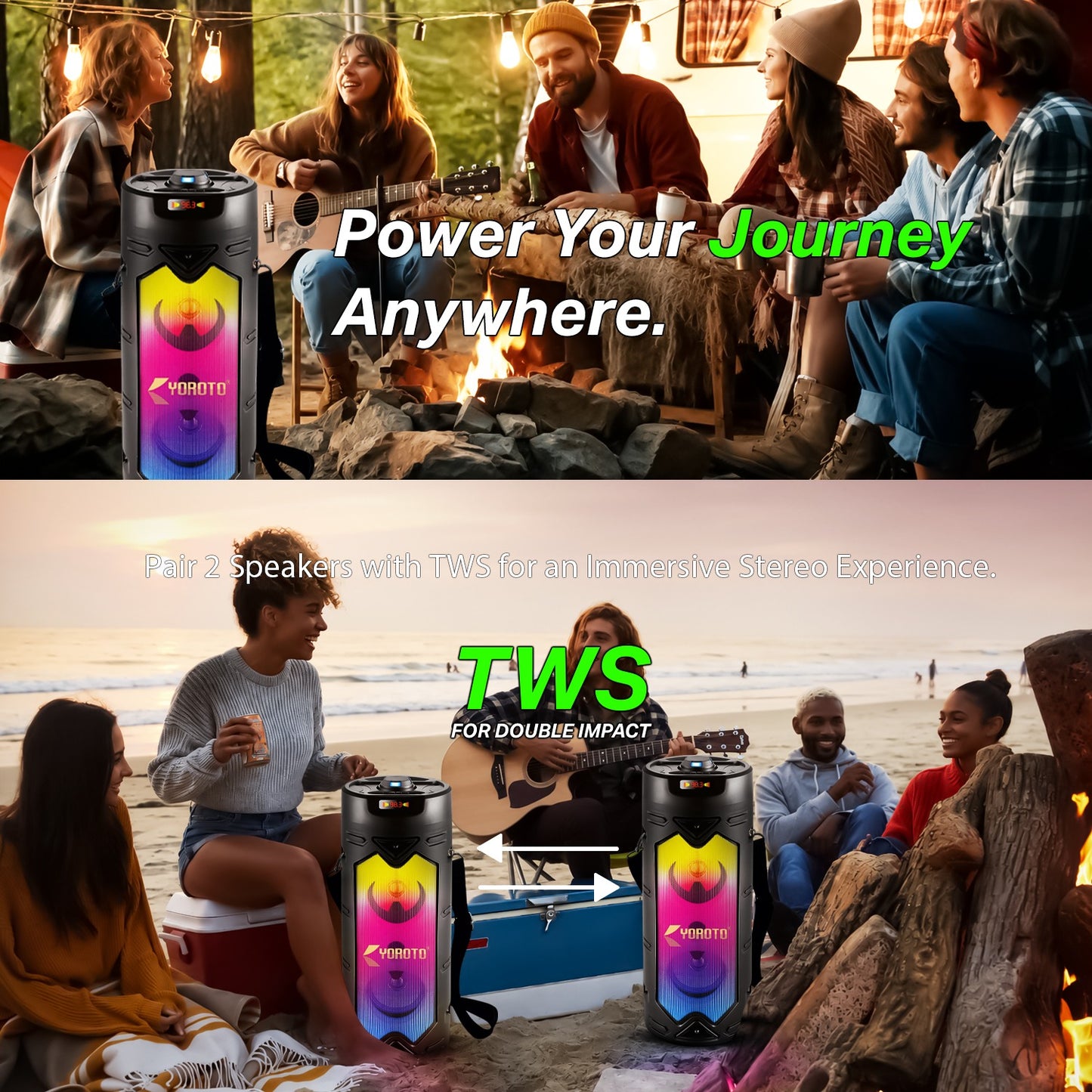 Wireless Bluetooth Speaker | 40W Sound, 4 Hours Playback, Karaoke Mic, RGB Lights & TWS Yoroto YO-J-11
