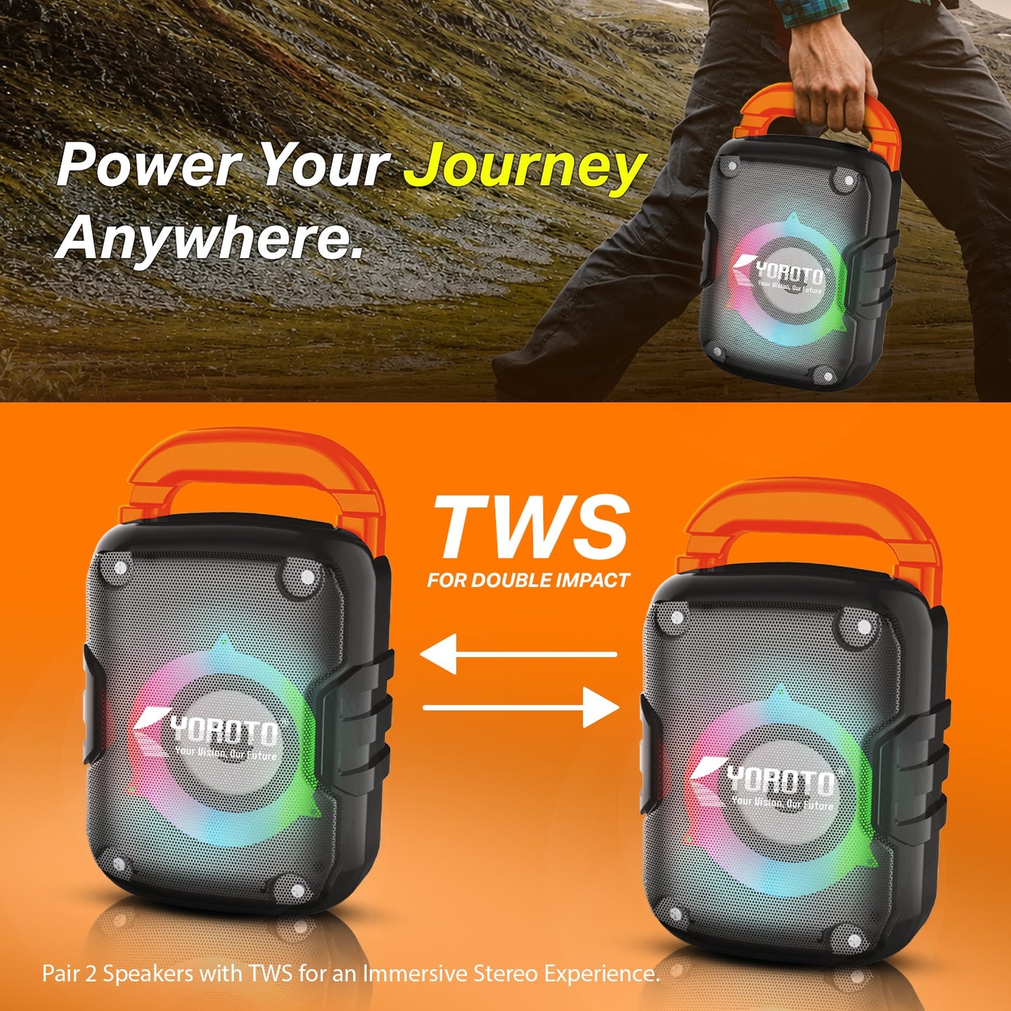 Wireless Bluetooth Speaker | 25W Powerful Sound with 4 Hours Playback & TWS Yoroto YO-J-12