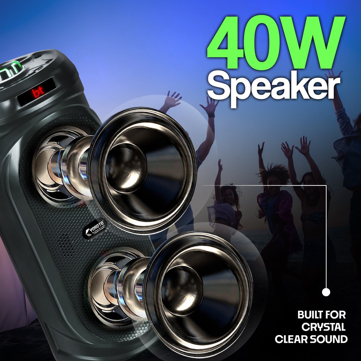 Wireless Bluetooth Speaker | 40W Sound, Karaoke Mic, RGB Light & TWS Yoroto YO-J-5