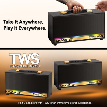 Wireless Bluetooth Speaker | 30W Sound, 4 Hours Playback, Wireless Karaoke Mic & TWS Yoroto J-22