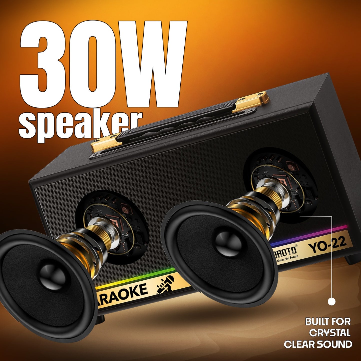 Wireless Bluetooth Speaker | 30W Sound, 4 Hours Playback, Wireless Karaoke Mic & TWS Yoroto J-22