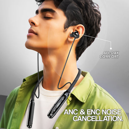 Wireless Neckband Earphones | 100 Hours Playtime, Bluetooth 5.4 & Type-C | Soroo SR-IBAND49 – Black/Green