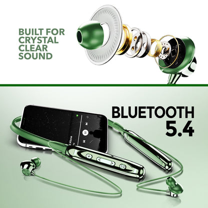 Wireless Neckband Earphones | 100 Hours Playtime, Bluetooth 5.4 & Type-C | Soroo SR-IBAND49 – Black/Green