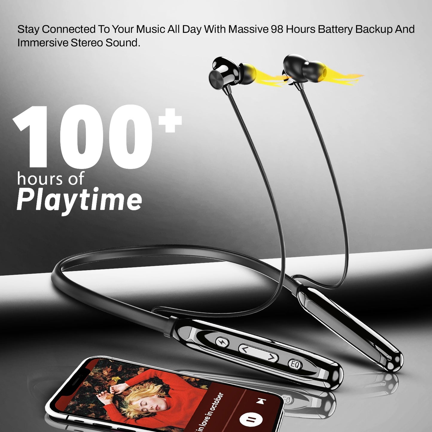 Wireless Neckband Earphones | 100 Hours Playtime, Bluetooth 5.4 & Type-C | Soroo SR-IBAND49 – Black/Green