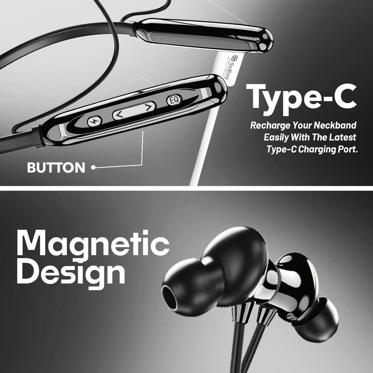 Wireless Neckband Earphones | 100 Hours Playtime, Bluetooth 5.4 & Type-C | Soroo SR-IBAND49 – Black/Green