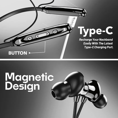 Wireless Neckband Earphones | 100 Hours Playtime, Bluetooth 5.4 & Type-C | Soroo SR-IBAND49 – Black/Green